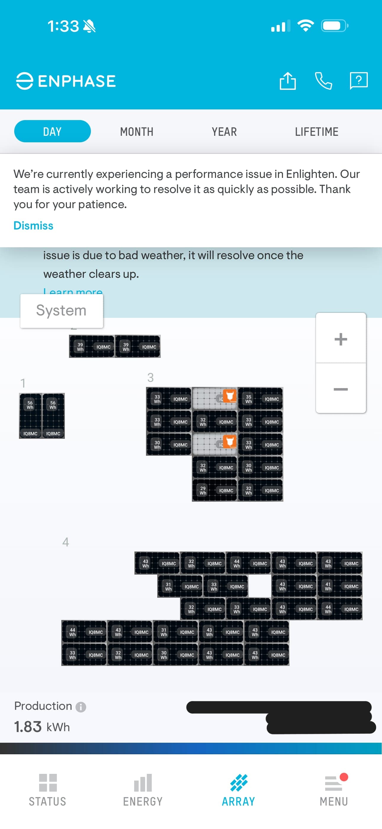 VRGN Solar monitoring app, screen 2